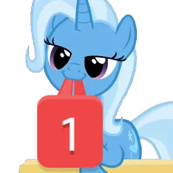 Size: 650x650 | Tagged: safe, artist:wishtoon, derpibooru import, edit, trixie, pony, unicorn, to where and back again, cropped, cute, cutie mark, discord (program), female, grin, lidded eyes, looking at you, mare, mouth hold, sassy, simple background, smiling, solo, to saddlebags and back again, transparent background