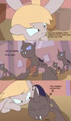 Size: 960x1624 | Tagged: angry, artist:kanashiipanda, beware the nice ones, canterlot, changeling, cropped, derpibooru import, derpy hooves, dialogue, edit, epic derpy, guardian (web video), implied amethyst star, implied dinky, mama bear, ouch, pain, pwned, safe, tempting fate