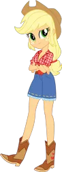 Size: 806x2209 | Tagged: safe, artist:imperfectxiii, artist:mlgskittles, derpibooru import, edit, edited edit, editor:slayerbvc, vector edit, applejack, equestria girls, applejack's hat, boots, braless, breasts, cleavage, clothes, cowboy boots, cowboy hat, crossed arms, denim shorts, female, front knot midriff, hat, midriff, sfw edit, shoes, shorts, simple background, solo, stetson, transparent background, vector