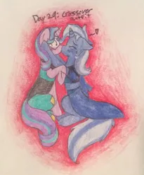 Size: 1171x1428 | Tagged: safe, artist:silvermoon718, derpibooru import, starlight glimmer, trixie, clothes, cosplay, costume, crossover, female, kissing, lapis lazuli (steven universe), lesbian, peridot (steven universe), shipping, startrix, steven universe