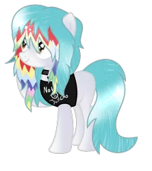 Size: 1096x1232 | Tagged: safe, artist:meimisuki, artist:space--paws0w0, derpibooru import, oc, oc:dawn (ice1517), unofficial characters only, earth pony, pony, base used, bell, bell collar, clothes, collar, emo, female, mare, multicolored hair, rainbow hair, raised hoof, shirt, simple background, solo, t-shirt, transparent background