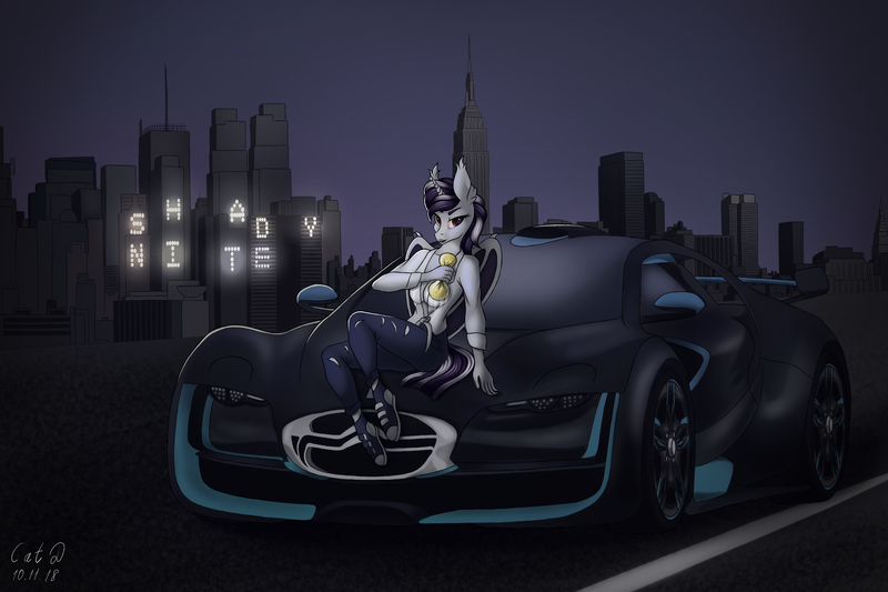 Size: 3000x2000 | Tagged: anthro, artist:catd-nsfw, breasts, building, car, cinema, citroën, clothes, derpibooru import, ds survolt, empire state building, female, new york city, night, oc, oc:shady nite, questionable, solo, sponge, wet clothes