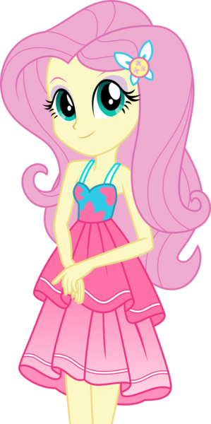 Size: 580x1162 | Tagged: safe, artist:kimberlythehedgie, derpibooru import, fluttershy, equestria girls, equestria girls series, spring breakdown, spoiler:eqg series (season 2), clothes, dress, dress interior, eyeshadow, female, geode of fauna, magical geodes, makeup, sleeveless, smiling, solo