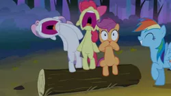 Size: 1280x720 | Tagged: safe, derpibooru import, screencap, apple bloom, rainbow dash, scootaloo, sweetie belle, earth pony, pegasus, pony, unicorn, sleepless in ponyville, aaugh!, cutie mark crusaders, faic, female, filly, great moments in animation, mare, nose in the air, scared, screaming, uvula, volumetric mouth
