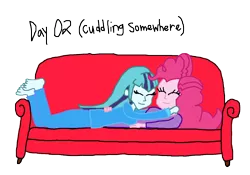 Size: 1500x1048 | Tagged: safe, artist:ktd1993, derpibooru import, pinkie pie, sonata dusk, equestria girls, couch, female, lesbian, pinata (ship), shipping, simple background, snuggling, transparent background