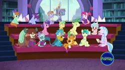 Size: 1920x1080 | Tagged: safe, derpibooru import, screencap, auburn vision, berry blend, berry bliss, bifröst, citrine spark, cozy glow, fire quacker, gallus, huckleberry, november rain, ocellus, peppermint goldylinks, sandbar, silverstream, smolder, yona, changedling, changeling, classical hippogriff, dragon, earth pony, gryphon, hippogriff, pegasus, pony, unicorn, yak, what lies beneath, background pony, book, bow, cloven hooves, dragoness, facebooking, female, filly, friendship student, hair bow, jewelry, male, mare, monkey swings, mouth hold, necklace, notebook, notepad, one of these things is not like the others, pencil, school of friendship, sitting, stallion, student six, twilight's castle, varying degrees of want