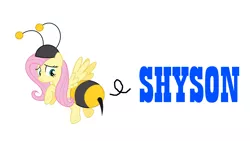 Size: 1366x768 | Tagged: animal costume, artist:dasprid, bee, bee costume, clothes, costume, derpibooru import, flutterbee, fluttershy, hudson soft, insect, it ain't easy being breezies, logo parody, safe