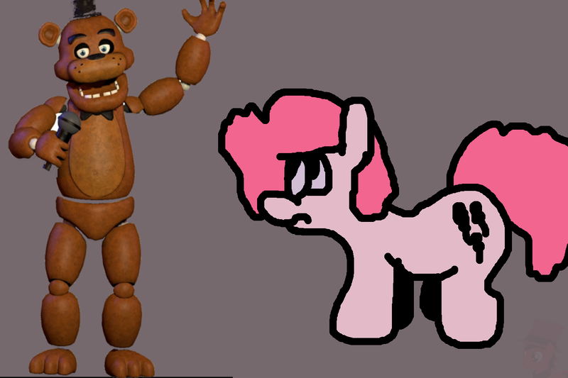 Size: 1500x1000 | Tagged: artist needed, safe, derpibooru import, pinkie pie, earth pony, pony, 1000 hours in ms paint, 1000 years in photoshop, animatronic, crossover, five nights at freddy's, freddy fazbear, hat, microphone, there was an attempt, top hat