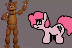 Size: 1500x1000 | Tagged: artist needed, safe, derpibooru import, pinkie pie, earth pony, pony, 1000 hours in ms paint, 1000 years in photoshop, animatronic, crossover, five nights at freddy's, freddy fazbear, hat, microphone, there was an attempt, top hat