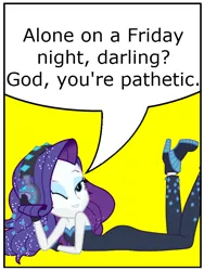 Size: 600x800 | Tagged: suggestive, derpibooru import, edit, rarity, equestria girls, equestria girls series, the other side, alone on a friday night? god you're pathetic, darling, meme, one eye closed, shitposting, sonic the hedgehog (series), wink