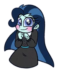 Size: 500x650 | Tagged: safe, artist:carouselunique, derpibooru import, oc, oc:dolly dusk, comic:aria's archives, equestria girls, adorable face, blushing, clothes, cute, dawwww, diabetes, parent:chancellor neighsay, parent:sonata dusk, shy