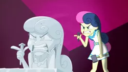 Size: 1920x1080 | Tagged: safe, derpibooru import, screencap, bon bon, sweetie drops, all's fair in love and friendship games, equestria girls, friendship games, angry, bon bon is not amused, bust, chisel, craft, sculpture, solo, unamused