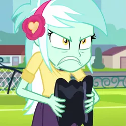 Size: 1077x1079 | Tagged: safe, derpibooru import, screencap, lyra heartstrings, all's fair in love and friendship games, equestria girls, friendship games, angry, hat, solo