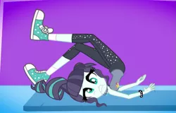 Size: 909x581 | Tagged: safe, derpibooru import, screencap, coloratura, epic fails (equestria girls), eqg summertime shorts, equestria girls, bare shoulders, clothes, converse, female, ouch, pants, rara, shoes, sleeveless, sneakers, strapless