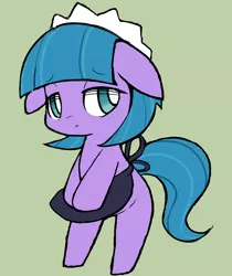 Size: 1163x1385 | Tagged: safe, artist:ccc, derpibooru import, tote bag (character), earth pony, pony, clothes, cute, female, looking at you, maid, mare, simple background, solo