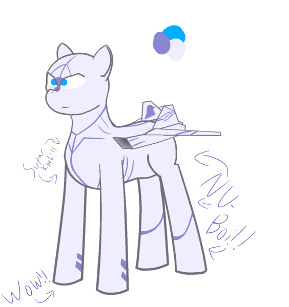 Size: 1264x1344 | Tagged: safe, artist:not-immortal, derpibooru import, oc, unofficial characters only, original species, plane pony, pony, arrow, blaze (coat marking), boi, caption, captions, f-22 raptor, frown, lidded eyes, male, meme, misspelling, plane, reference, serious, serious face, simple background, solo, stallion, text, transparent background, wow