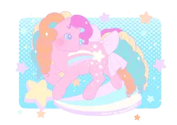 Size: 919x650 | Tagged: artist:milkaron, bow, derpibooru import, g1, rainbow curl pony, rainbow curl stripes, safe, simple background, solo, stripes (g1), tail bow, transparent background