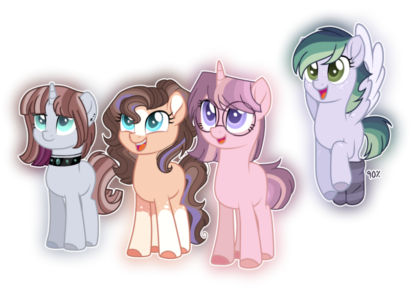 Size: 1024x723 | Tagged: safe, artist:at--ease, derpibooru import, oc, unofficial characters only, pegasus, pony, unicorn, base used, blaze (coat marking), choker, clothes, colored hooves, glasses, magical lesbian spawn, magical polyamorous spawn, magical threesome spawn, multiple parents, offspring, parent:big macintosh, parent:flash sentry, parent:maud pie, parent:moondancer, parent:pinkie pie, parent:rainbow dash, parent:rarity, parent:sassy saddles, parent:soarin', parent:starlight glimmer, parent:sunburst, parent:twilight sparkle, parents:flashlightdancer, parents:sassymaudity, parents:soarindashmac, parents:starburstpie, quartet, simple background, socks, socks (coat marking), star (coat marking), striped socks, transparent background