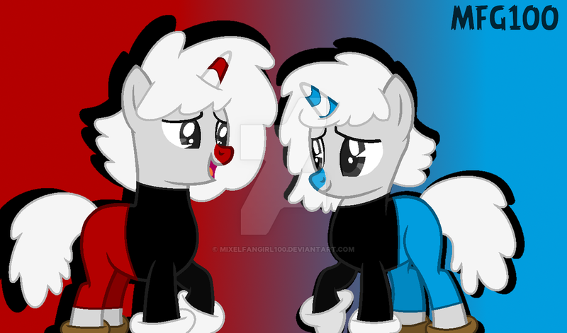 Size: 1024x603 | Tagged: safe, artist:mixelfangirl100, artist:shiibases, derpibooru import, ponified, pony, unicorn, base used, clothes, crossover, cuphead, cuphead (character), deviantart watermark, gloves, hasbro, hasbro studios, mugman, obtrusive watermark, pacman eyes, shoes, shorts, studio mdhr, watermark