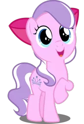 Size: 3019x4428 | Tagged: safe, artist:dashiesparkle, derpibooru import, edit, editor:slayerbvc, vector edit, diamond tiara, earth pony, pony, accessory swap, apple bloom's bow, bow, cute, diamondbetes, female, filly, hair bow, raised hoof, simple background, smiling, solo, transparent background, vector