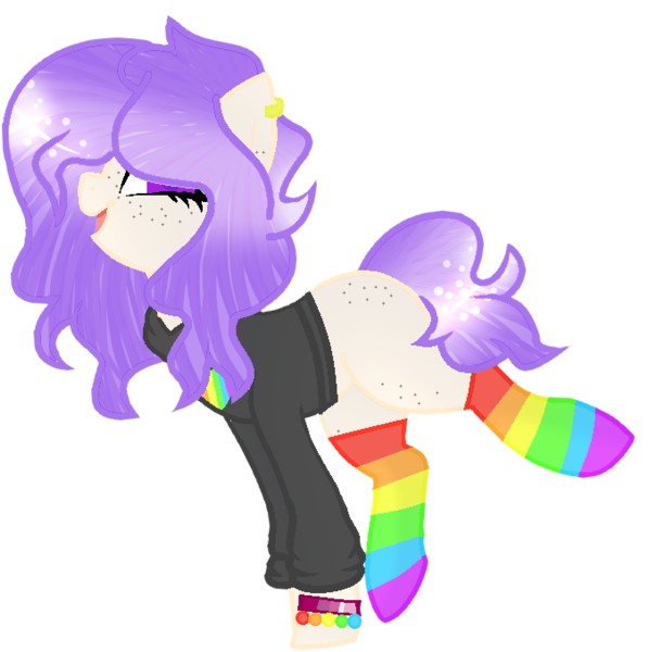 Size: 676x678 | Tagged: safe, artist:lullabyprince, artist:space--paws0w0, derpibooru import, oc, oc:maxie (ice1517), unofficial characters only, earth pony, pony, base used, bracelet, clothes, ear piercing, earring, female, freckles, hoodie, jewelry, mare, piercing, rainbow socks, raised hoof, simple background, socks, solo, striped socks, transparent background, wristband