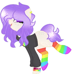 Size: 676x678 | Tagged: safe, artist:lullabyprince, artist:space--paws0w0, derpibooru import, oc, oc:maxie (ice1517), unofficial characters only, earth pony, pony, base used, bracelet, clothes, ear piercing, earring, female, freckles, hoodie, jewelry, mare, piercing, rainbow socks, raised hoof, simple background, socks, solo, striped socks, transparent background, wristband