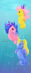 Size: 400x926 | Tagged: artist:z1ar0, bow, derpibooru import, g1, high tide, safe, sea breeze (g1 sea pony), sea ponies, sea pony, underwater, wavedancer