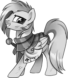 Size: 6491x7486 | Tagged: safe, artist:pepooni, derpibooru import, oc, unofficial characters only, pegasus, pony, buck legacy, absurd resolution, armor, black and white, bruised, card art, fantasy class, fleur-de-lis (symbol), grayscale, knight, looking at you, monochrome, scuff mark, simple background, solo, sword, transparent background, weapon