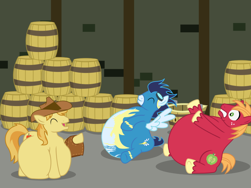 Size: 1000x750 | Tagged: questionable, artist:fishinabarrrel, derpibooru import, big macintosh, braeburn, soarin', earth pony, pony, balloon macintosh, big balloontosh, big macinloon, bigger macintosh, braeblob, braeloon, cider, clothes, double chin, fat, fatburn, hyper, hyper belly, hyper pregnancy, impossibly large belly, inflation, male, male pregnancy, neck fat, neck roll, obese, pregnant, pregnant expansion, rolls of fat, soarblob, soarchub, soarloon, stallion, uniform, wardrobe malfunction, wonderbolts uniform