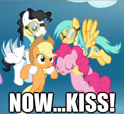 Size: 427x393 | Tagged: applejack, applepie, caption, clothes, derpibooru import, edit, edited screencap, female, lesbian, mercury, milky way, now kiss, out of context, pinkie pie, safe, screencap, shipper on deck, shipping, starry eyes (character), sunshower raindrops, uniform, wonderbolts academy, wonderbolt trainee uniform