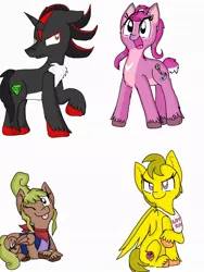 Size: 768x1024 | Tagged: safe, artist:princessmuffinart, derpibooru import, ponified, earth pony, pegasus, pony, unicorn, angel (lilo and stitch), chica, crossover, disney, five nights at freddy's, shadow the hedgehog, sonic the hedgehog (series), tetra, the legend of zelda