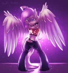 Size: 2000x2150 | Tagged: safe, artist:shad0w-galaxy, derpibooru import, fluttershy, pegasus, pony, armpits, bipedal, clothes, female, k/da, kai'sa, league of legends, mare, smiling, solo, video game crossover