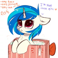 Size: 3000x3000 | Tagged: safe, artist:pesty_skillengton, derpibooru import, vinyl scratch, pony, box, commission, cute, daaaaaaaaaaaw, heart eyes, new year, pesty's little gift, pony in a box, slots, solo, vinylbetes, wingding eyes, ych example, your character here
