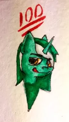 Size: 1096x1920 | Tagged: safe, artist:ploskostnost, derpibooru import, lyra heartstrings, pony, bust, happy, portrait, smiling, smirk, solo, tongue out, traditional art, 💯