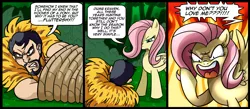 Size: 1500x656 | Tagged: artist:madmax, comic, crossover, derpibooru import, flutterrage, fluttershy, human, kraven the hunter, love me, marvel, safe, you're going to love me