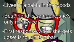 Size: 1920x1080 | Tagged: safe, artist:dwk, derpibooru import, edit, edited screencap, screencap, a.k. yearling, daring do, pegasus, pony, totally legit recap, daring done?, alcoholism, caption, faic, female, glasses, image macro, implied alcohol, implied rainbow dash, list, mare, solo, text, unfortunate implications