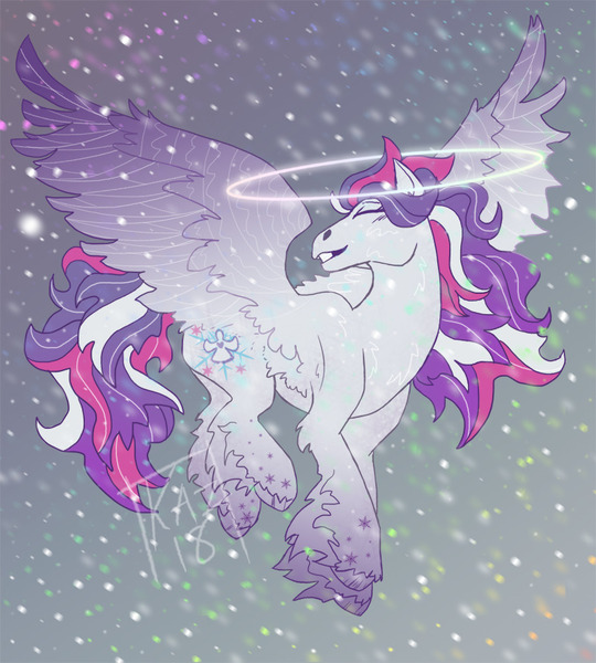 Size: 800x889 | Tagged: safe, artist:sun-shimmer, derpibooru import, snow'el, pegasus, pony, angel, g3, halo, happy, snow, snow'el ii, unshorn fetlocks, winter, winter ponies