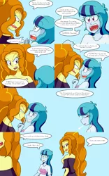 Size: 2000x3200 | Tagged: safe, artist:jake heritagu, derpibooru import, adagio dazzle, sonata dusk, comic:aria's archives, equestria girls, clothes, comic, dialogue, dress, female, speech bubble