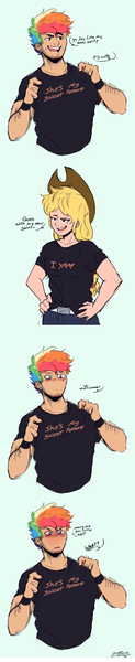 Size: 1238x6038 | Tagged: safe, artist:nolycs, derpibooru import, applejack, rainbow dash, human, appleblitz (straight), appledash, female, half r63 shipping, humanized, lesbian, male, pun, rainbow blitz, rule 63, shipping, straight, vulgar