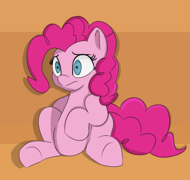 Size: 800x760 | Tagged: safe, artist:treekickerdraws, derpibooru import, pinkie pie, earth pony, pony, :|, abstract background, chubbie pie, chubby, female, mare, shrunken pupils, sitting, solo