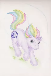 Size: 733x1090 | Tagged: safe, artist:elisto, derpibooru import, windy (g1), pony, unicorn, g1, rainbow ponies, solo, traditional art