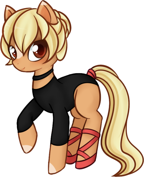 Size: 571x704 | Tagged: safe, alternate version, artist:syt-adopts, derpibooru import, oc, oc:graceful aplomb, unofficial characters only, earth pony, pony, ballerina, ballet slippers, blaze (coat marking), blushing, choker, clothes, female, leotard, mare, raised hoof, shoes, simple background, solo, tail wrap, transparent background