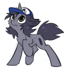 Size: 754x783 | Tagged: safe, artist:hioshiru, derpibooru import, oc, oc:kate, unofficial characters only, pony, unicorn, baseball cap, cap, chest fluff, dipper pines' hat, hat, horn, horn impalement, simple background, sketch, solo, white background