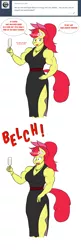 Size: 1280x3956 | Tagged: safe, artist:matchstickman, derpibooru import, apple bloom, anthro, earth pony, tumblr:where the apple blossoms, apple bloom's bow, apple brawn, biceps, bow, breasts, burp, busty apple bloom, clothes, comic, deltoids, dialogue, dress, female, flower, flower in hair, glass, hair bow, image, jewelry, majestic as fuck, matchstickman's apple brawn series, muscles, necklace, older, older apple bloom, png, side slit, simple background, solo, thighs, thunder thighs, triceps, tumblr comic, uncouth, white background, wine glass