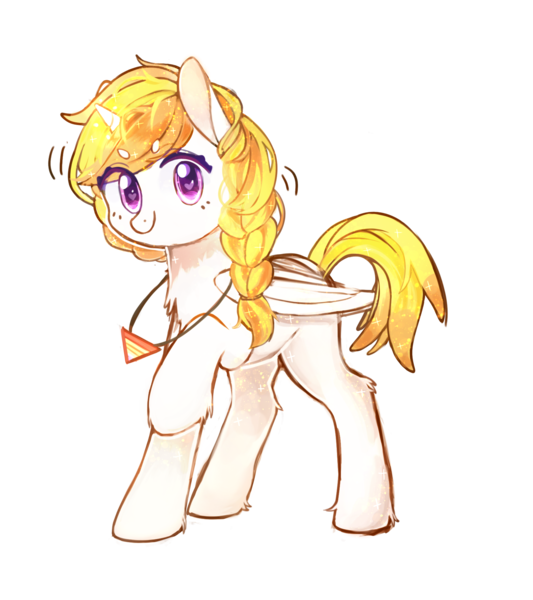 Size: 1667x1877 | Tagged: artist needed, safe, derpibooru import, oc, oc:可乐, unofficial characters only, alicorn, pony, 2019 community collab, derpibooru community collaboration, alicorn oc, braid, chest fluff, female, folded wings, heart eyes, horn, jewelry, leg fluff, looking at you, mare, necklace, raised hoof, simple background, smiling, solo, standing, transparent background, wingding eyes, wings