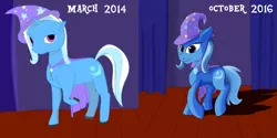 Size: 6002x3000 | Tagged: safe, artist:kickassking, derpibooru import, trixie, pony, unicorn, cape, clothes, female, hat, mare, redraw, solo, stage, trixie's cape, trixie's hat