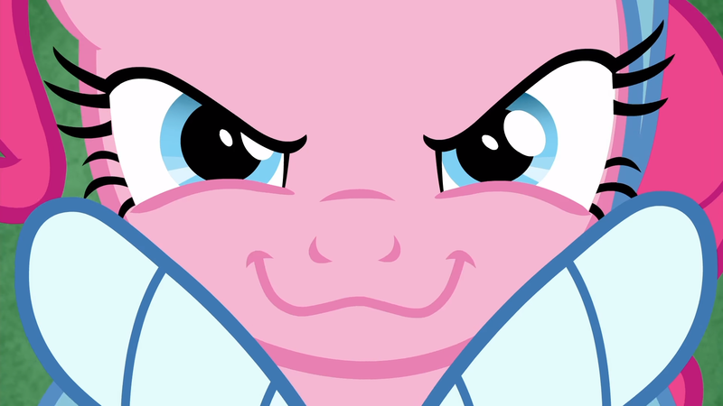 Size: 1920x1080 | Tagged: safe, derpibooru import, screencap, pinkie pie, pony, best gift ever, hearth's warming shorts, triple pony dare ya, :3, >:3, close-up, evil grin, grin, looking at you, smiling, smirk