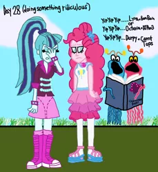 Size: 1700x1856 | Tagged: safe, artist:ktd1993, derpibooru import, pinkie pie, sonata dusk, equestria girls, equestria girls series, facepalm, female, lesbian, pinata (ship), sesame street, shipping, the muppets, yip yips