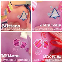 Size: 1280x1280 | Tagged: safe, artist:theponiesiownies, derpibooru import, snow'el, pony, bow, christmas, christmas tree, clothes, cutie mark, g3, holiday, irl, jolly lolly, mittens, mittens (g3), mittens ii, photo, plagiarism, scarf, self plagiarism, tail bow, toy, tree, winter ponies