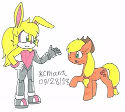 Size: 1246x1120 | Tagged: applejack, artist:cmara, bunnie rabbot, crossover, derpibooru import, safe, sonic the hedgehog (series), traditional art